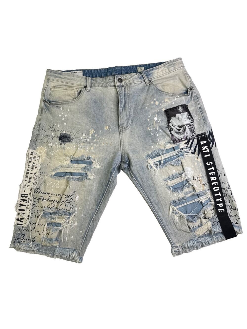 Smoke Rise Mens Size 40 Distressed Denim Shorts Urban Streetwear Punk Grunge Y2K